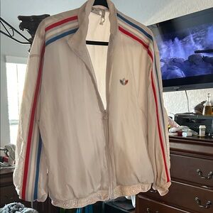 Adidas Vintage White Jacket with Tricolor Stripes